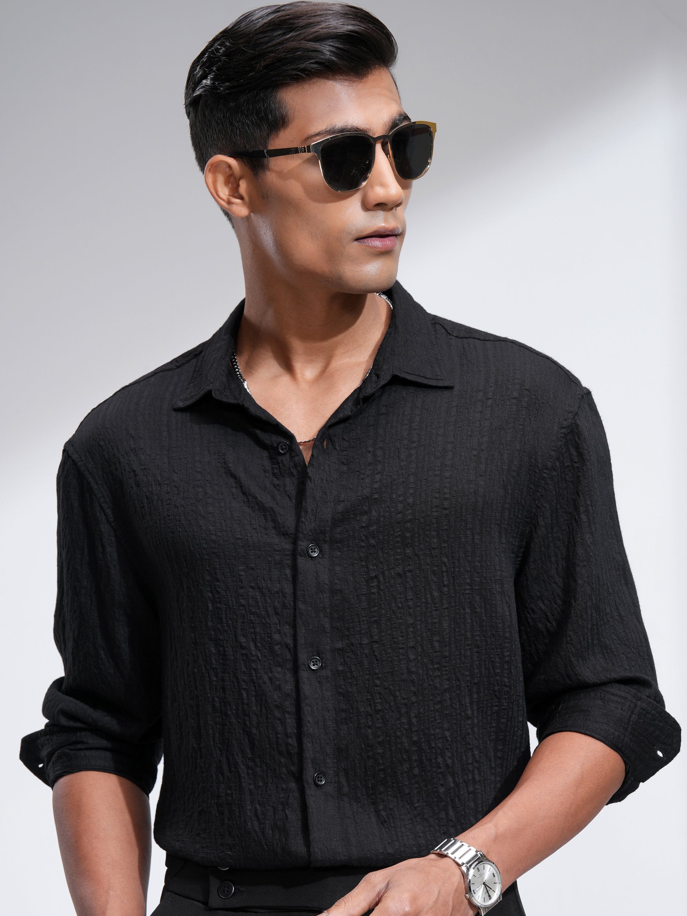 Highlander Men Black Striped Relaxed Fit Casual Shirt - Black - Image 1