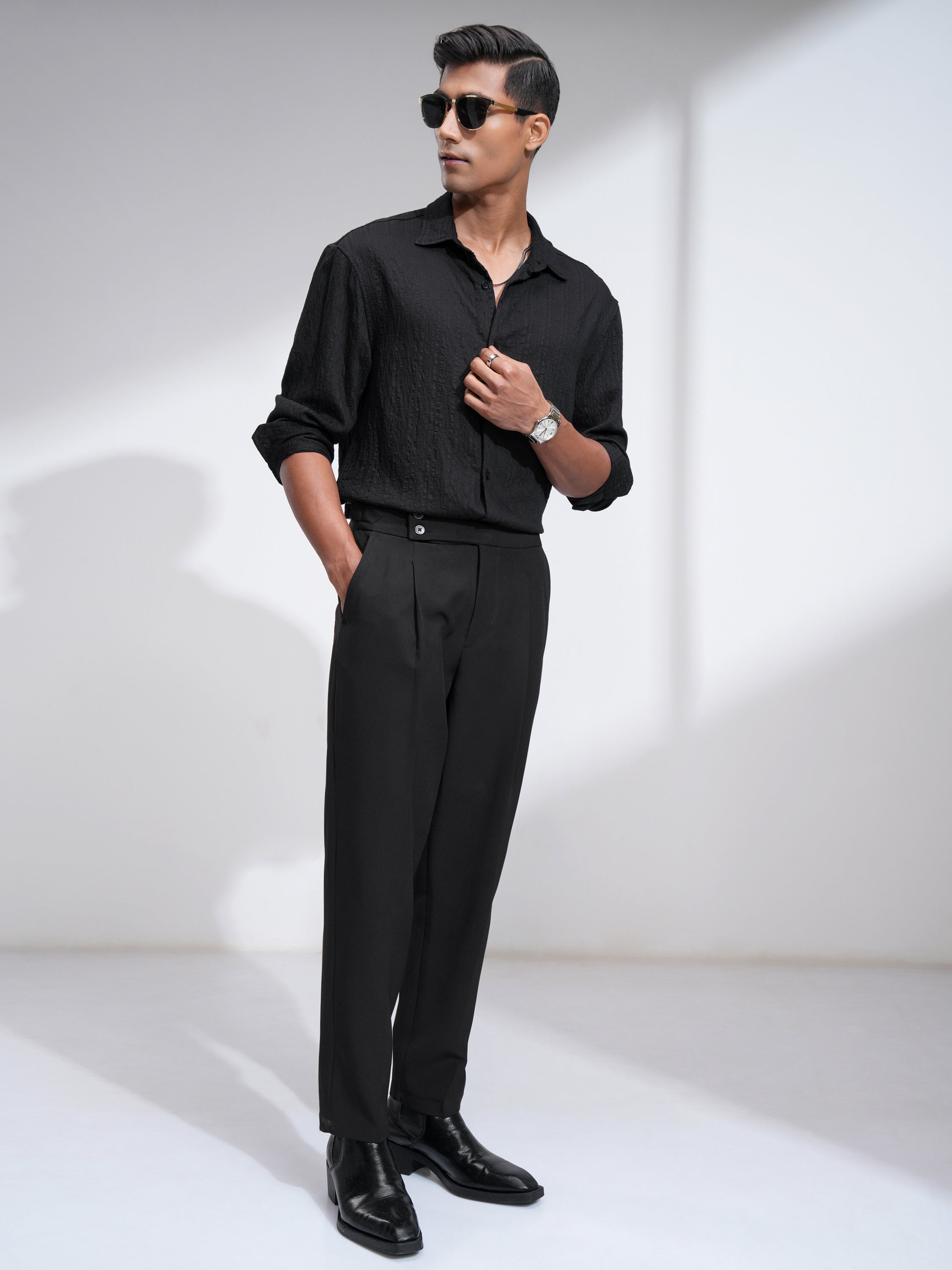 Highlander Men Black Striped Relaxed Fit Casual Shirt - Black - Image 2