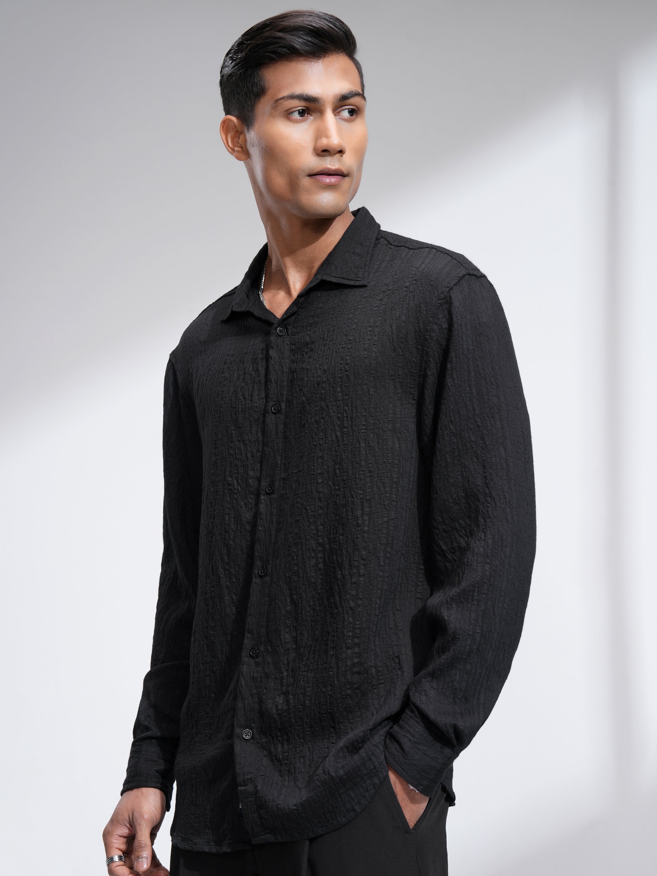 Highlander Men Black Striped Relaxed Fit Casual Shirt - Black - Image 4