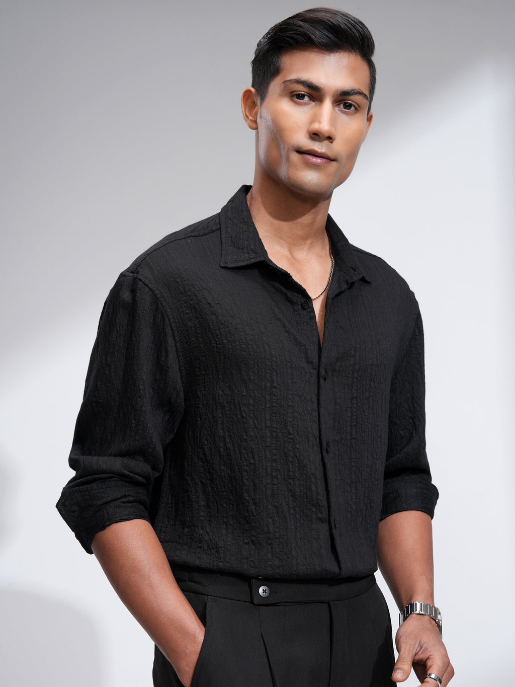 Highlander Men Black Striped Relaxed Fit Casual Shirt - Black - Image 6