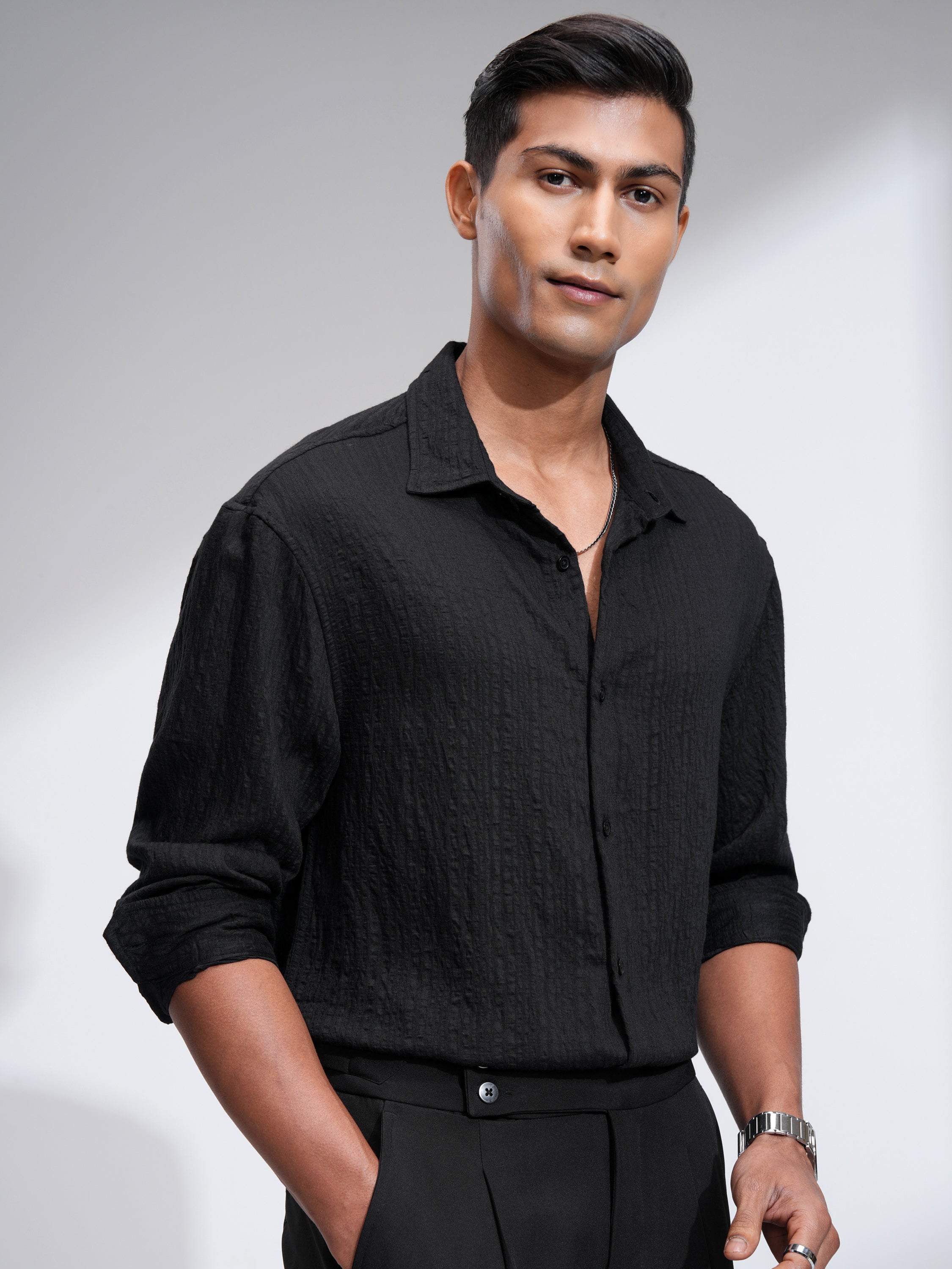 Highlander Men Black Striped Relaxed Fit Casual Shirt - Black - Image 6