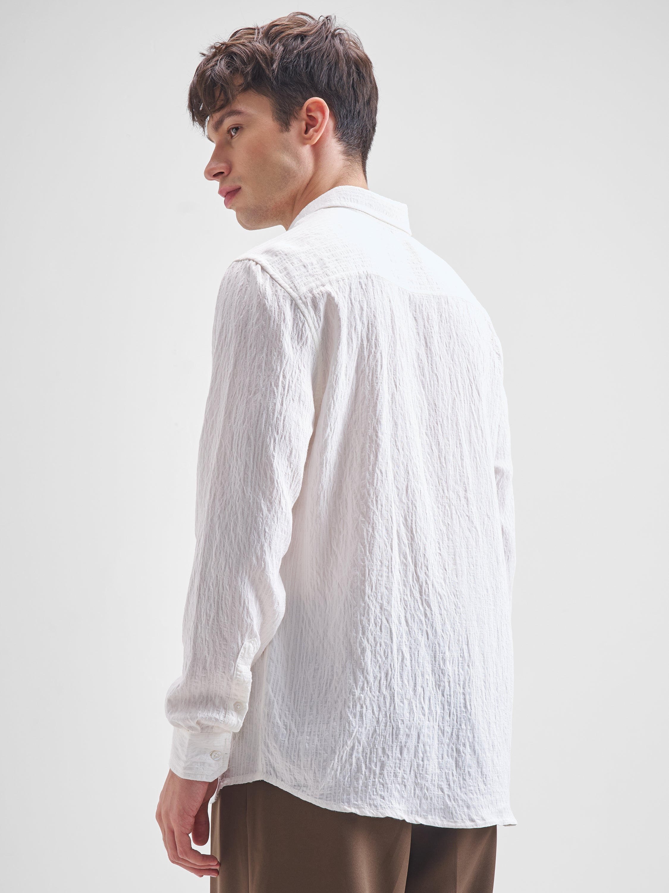 Highlander Men White Self Design Relaxed Fit Casual Shirt - White - Image 3