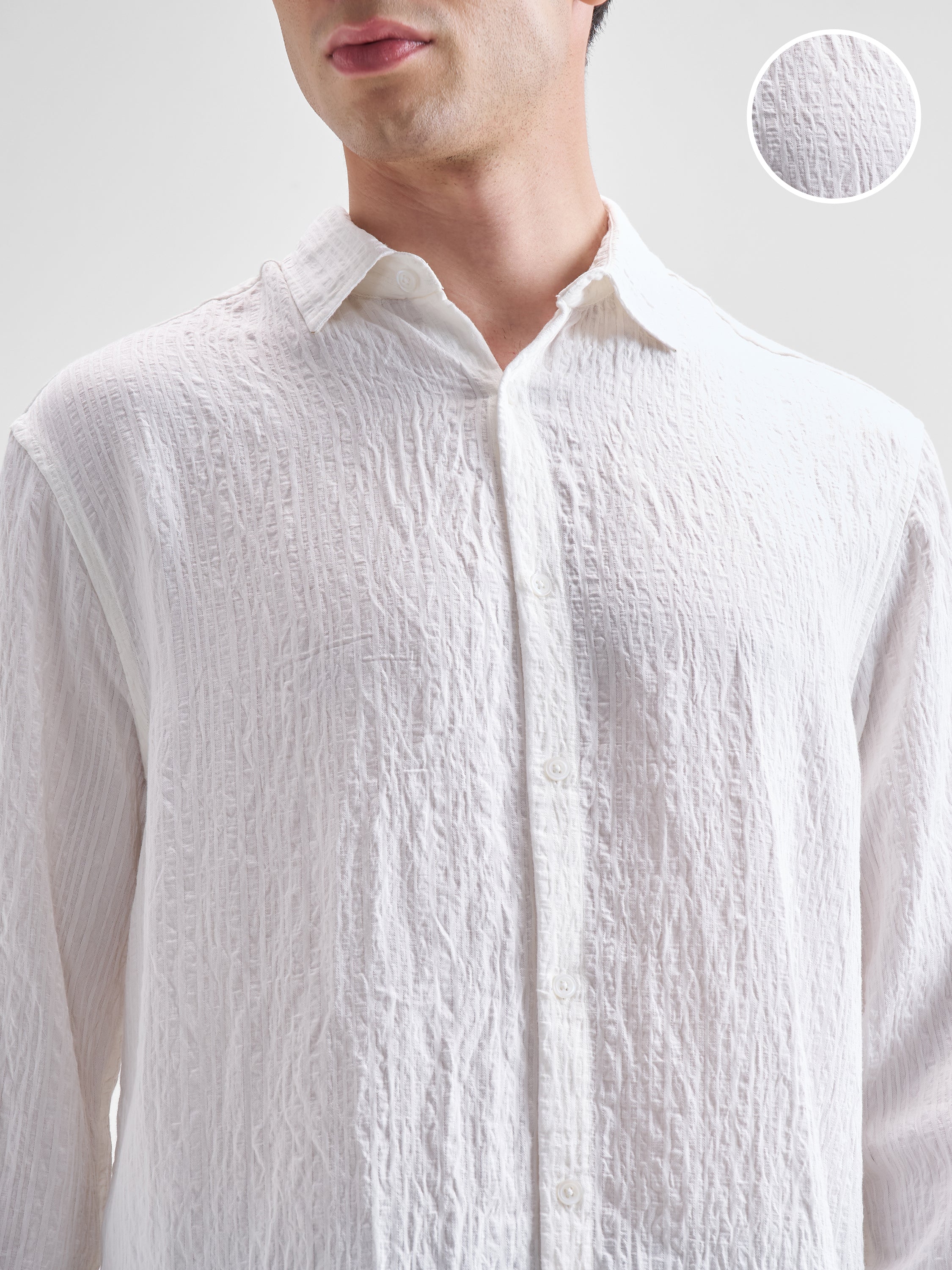 Highlander Men White Self Design Relaxed Fit Casual Shirt - White - Image 5