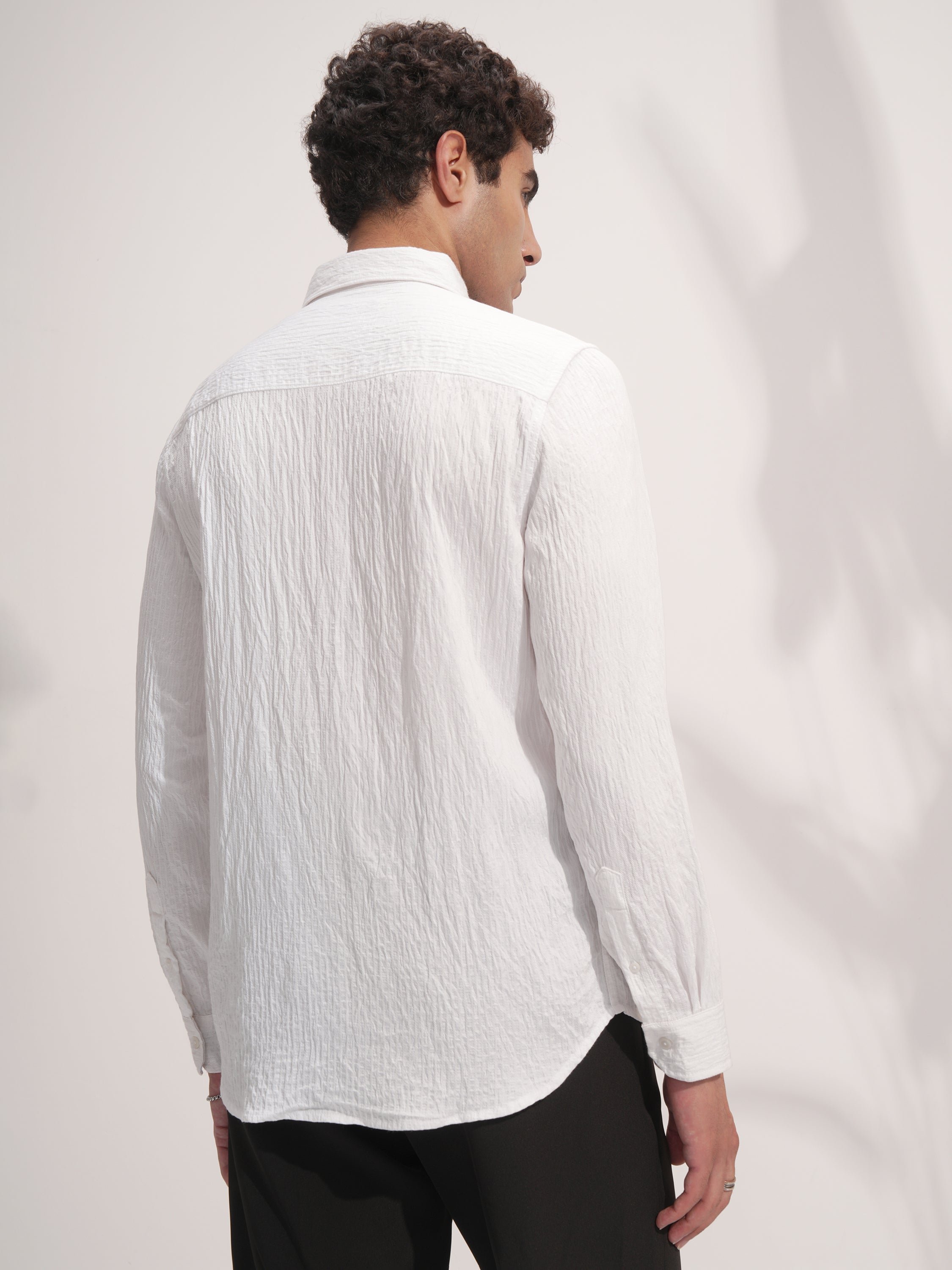 Highlander Men White Self Design Slim Fit Casual Shirt - White - Image 3