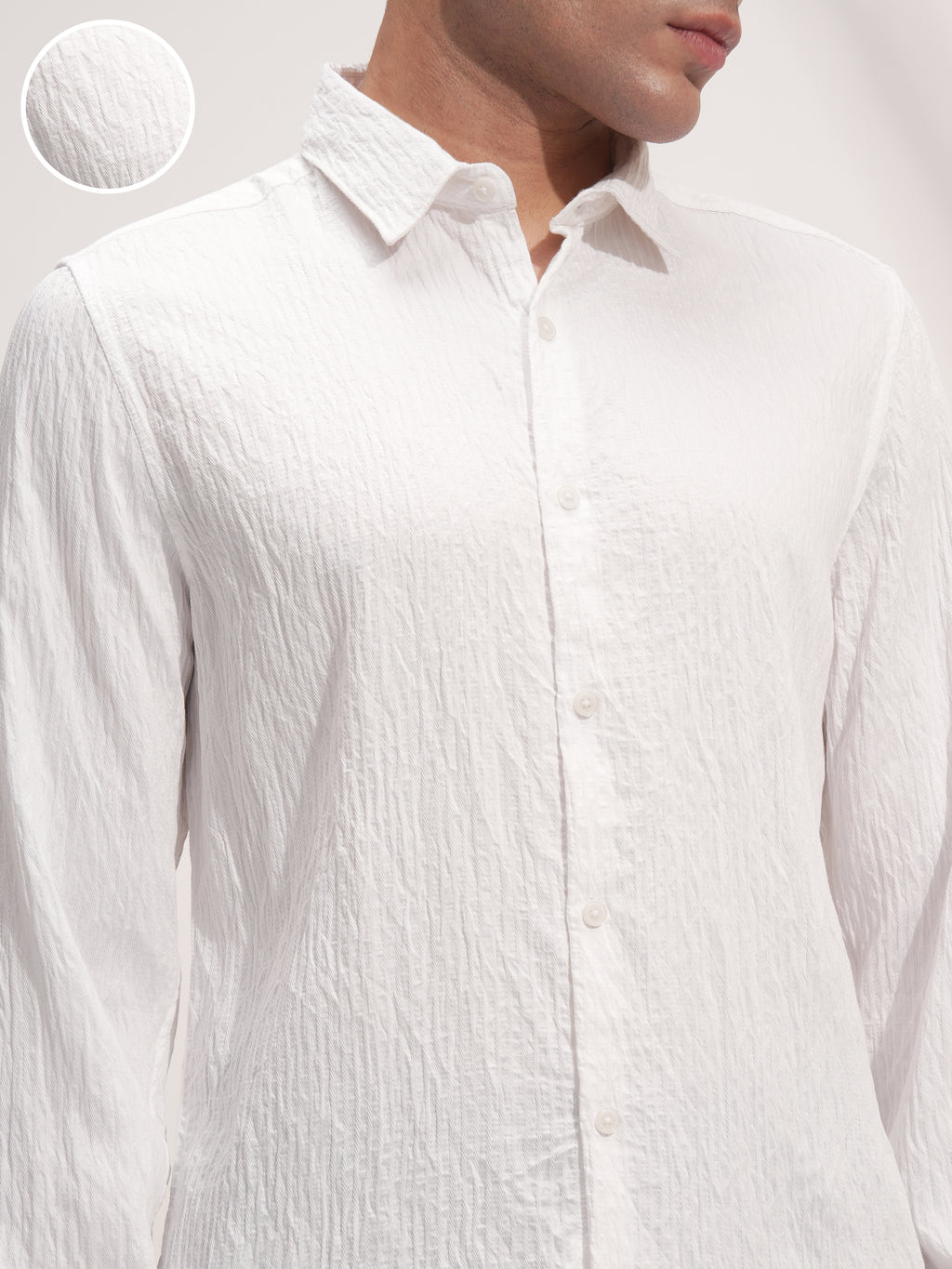 Highlander Men White Self Design Slim Fit Casual Shirt - White - Image 5