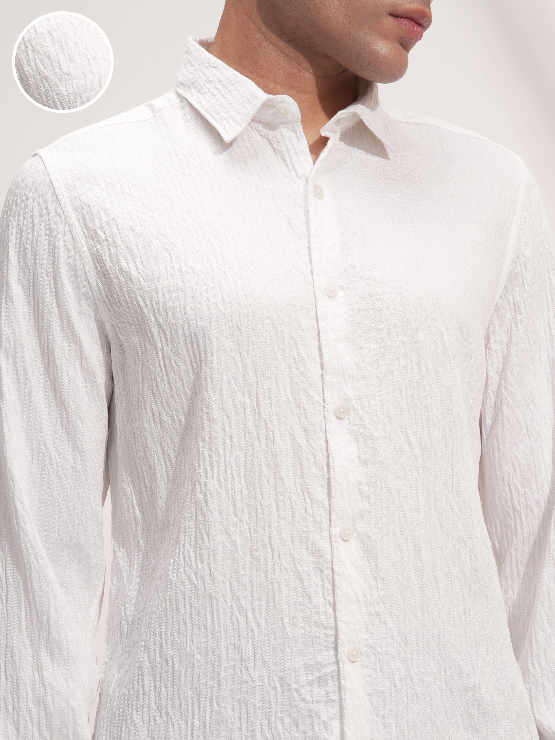 Highlander Men White Self Design Slim Fit Casual Shirt - White - Image 5