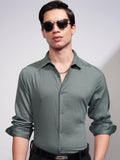 Highlander Men Olive Self Design Slim Fit Casual Shirt - Olive - Image 1