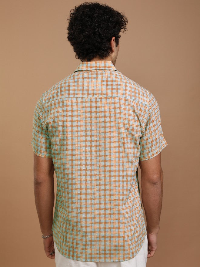Highlander Men Blue Checked Slim Fit Casual Shirt - Blue - Image 3