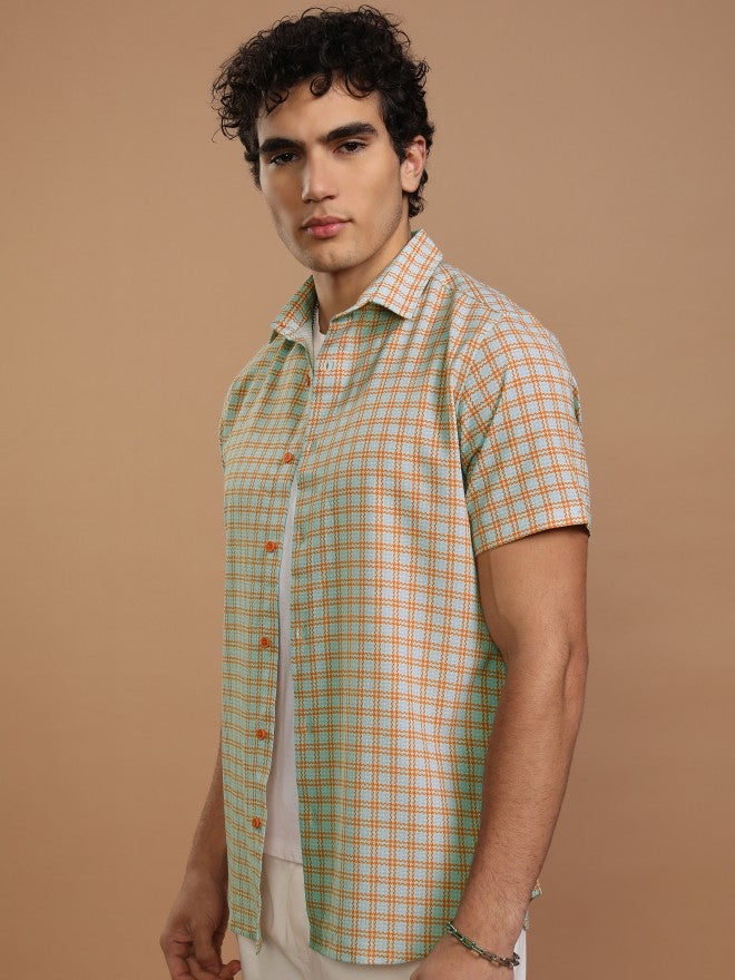 Highlander Men Blue Checked Slim Fit Casual Shirt - Blue - Image 4