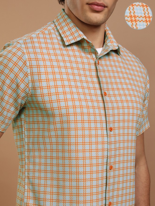 Highlander Men Blue Checked Slim Fit Casual Shirt - Blue - Image 5