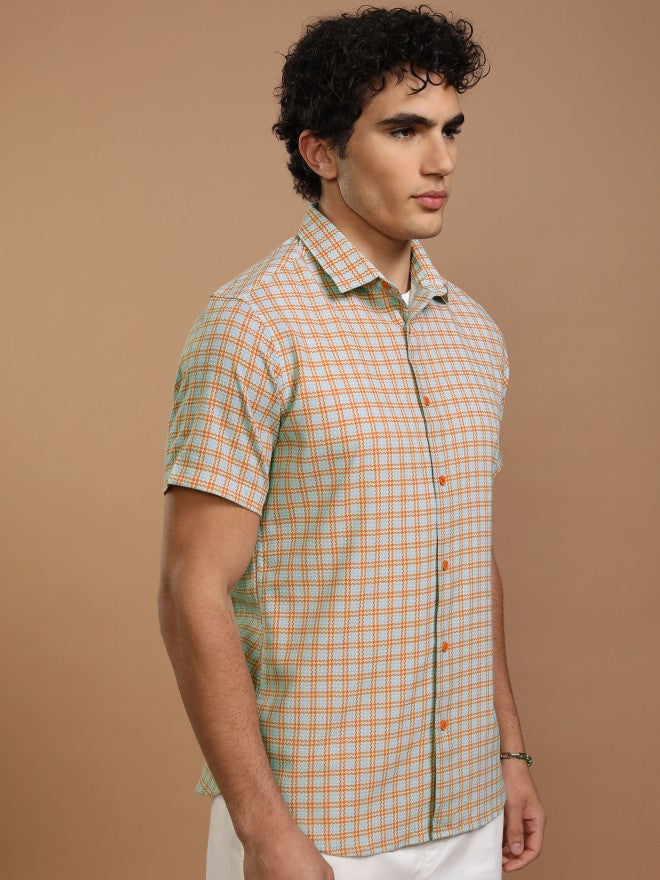 Highlander Men Blue Checked Slim Fit Casual Shirt - Blue - Image 6