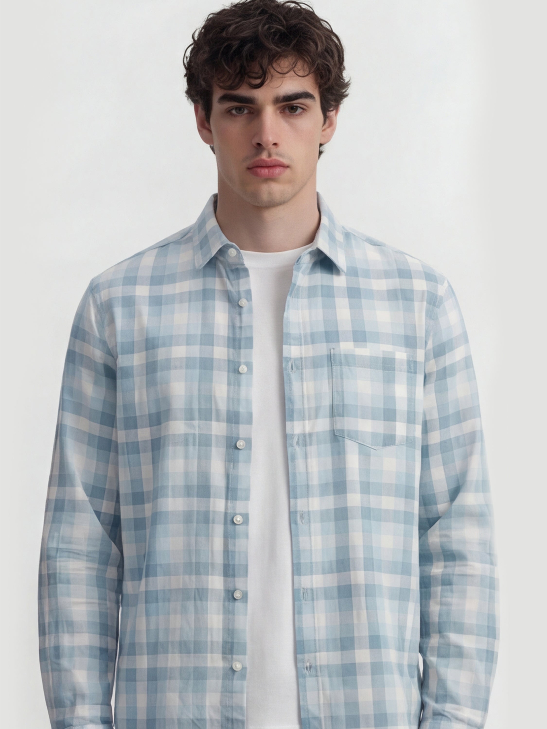 Highlander Men Blue Checked Slim Fit Casual Shirt - Blue - Image 1