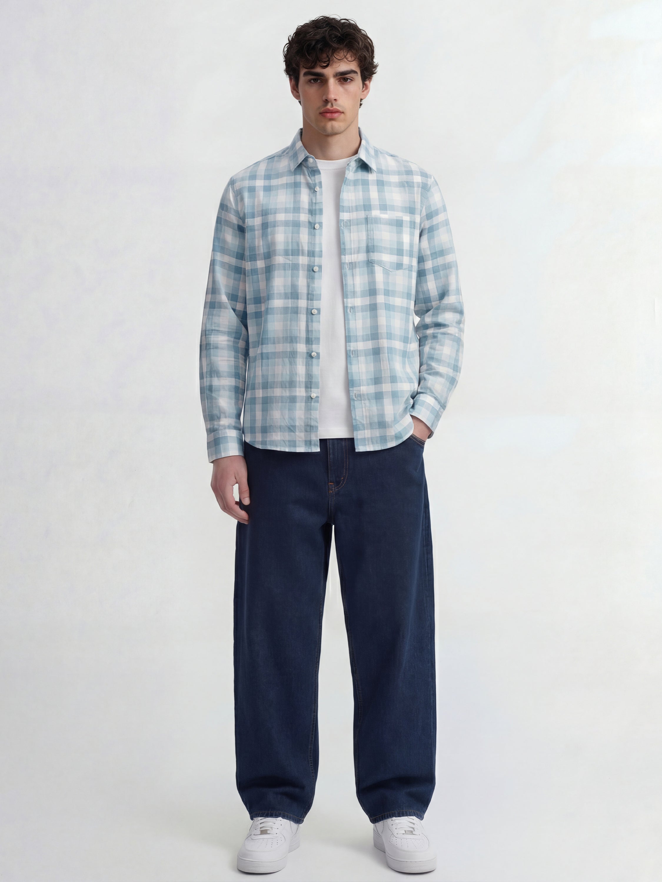 Highlander Men Blue Checked Slim Fit Casual Shirt - Blue - Image 2