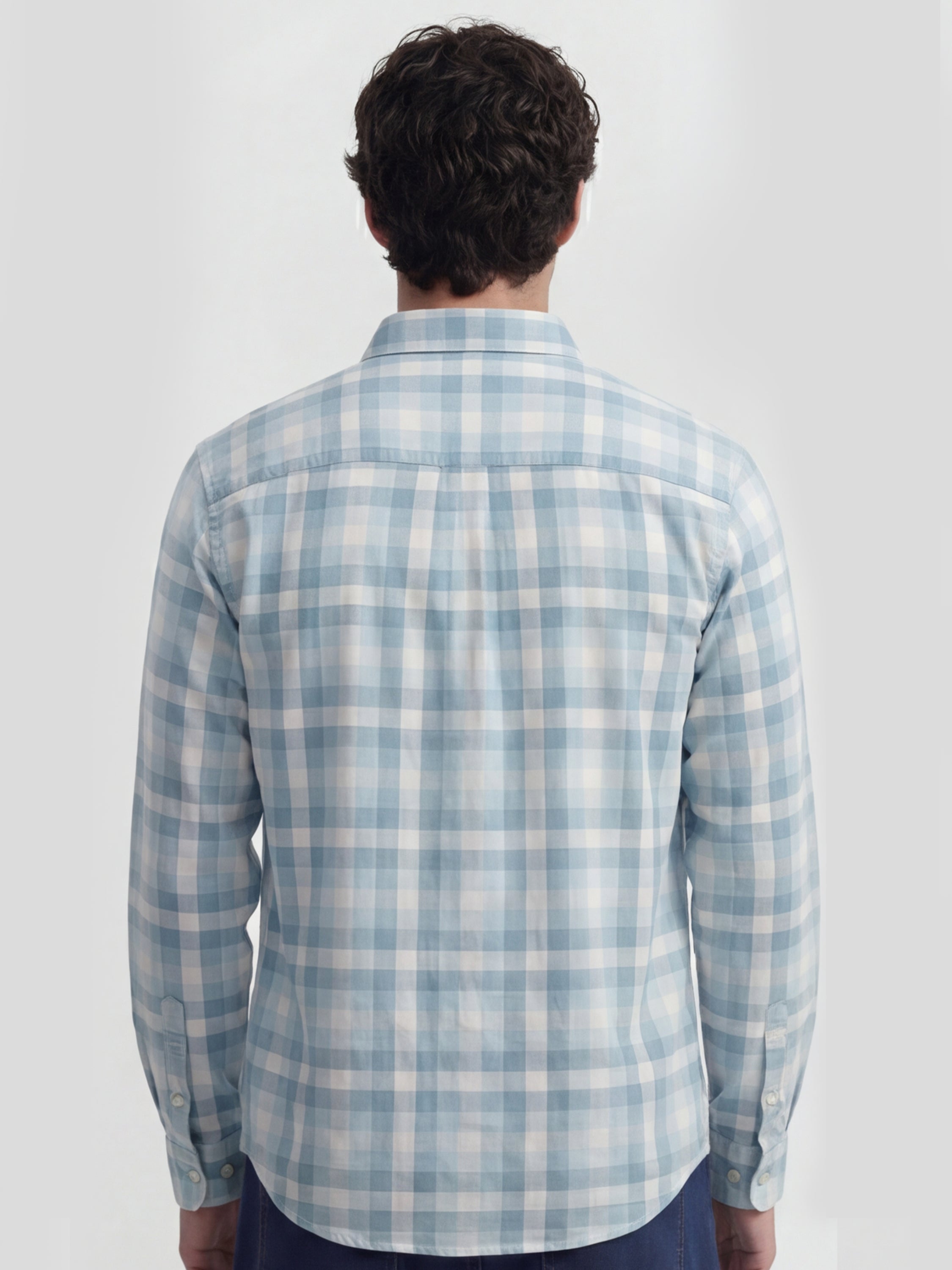 Highlander Men Blue Checked Slim Fit Casual Shirt - Blue - Image 3