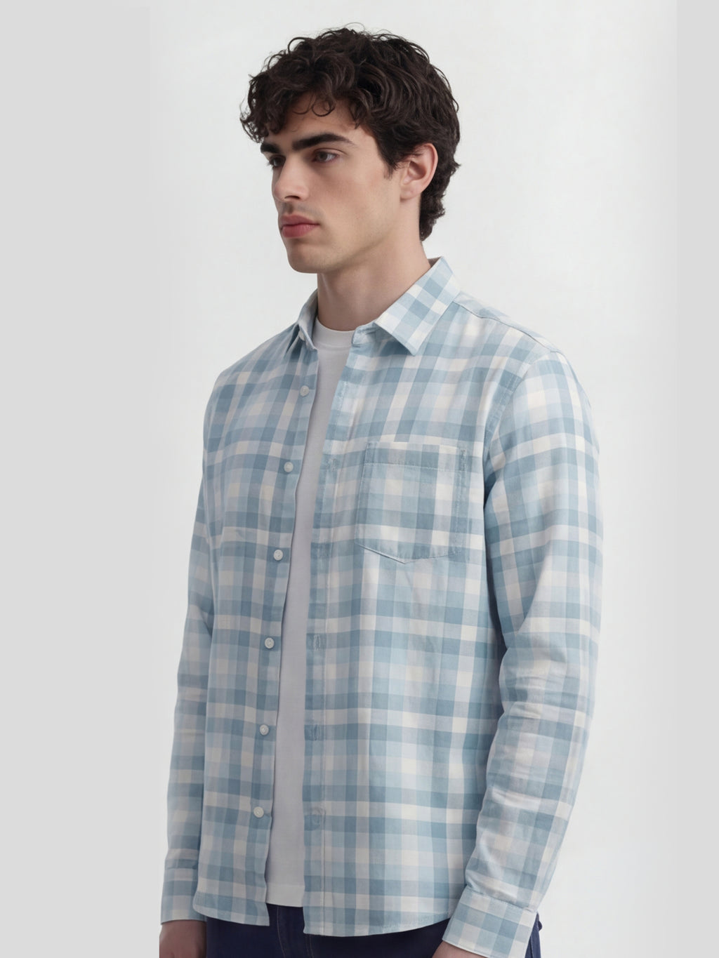 Highlander Men Blue Checked Slim Fit Casual Shirt - Blue - Image 4
