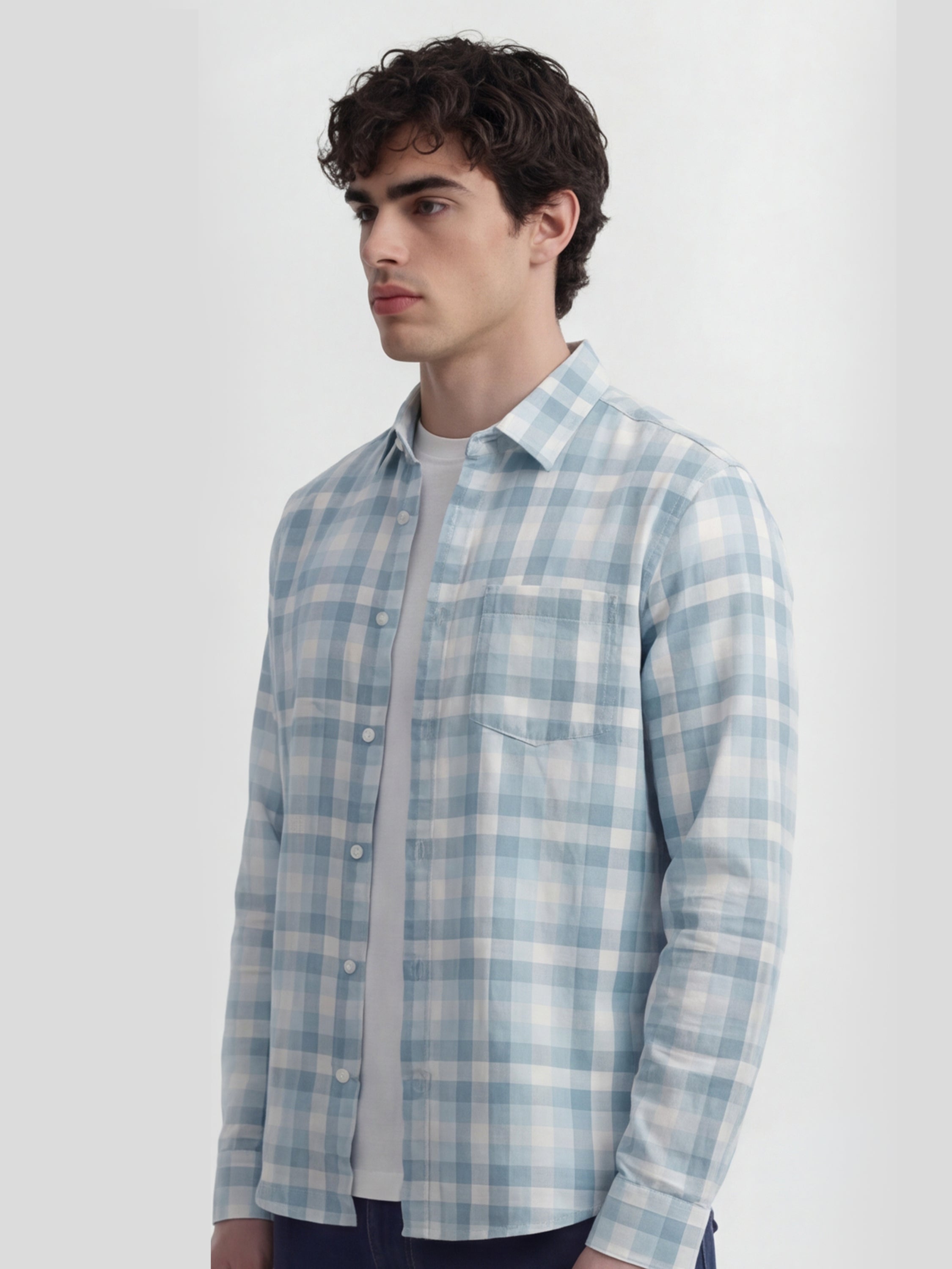 Highlander Men Blue Checked Slim Fit Casual Shirt - Blue - Image 4
