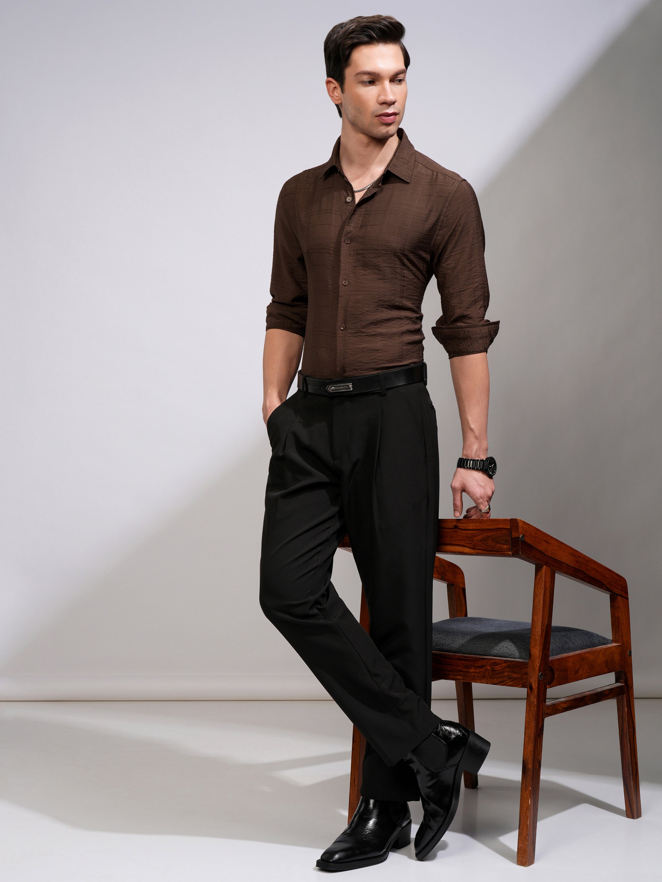 Highlander Men Brown Checked Slim Fit Casual Shirt - Brown - Image 2