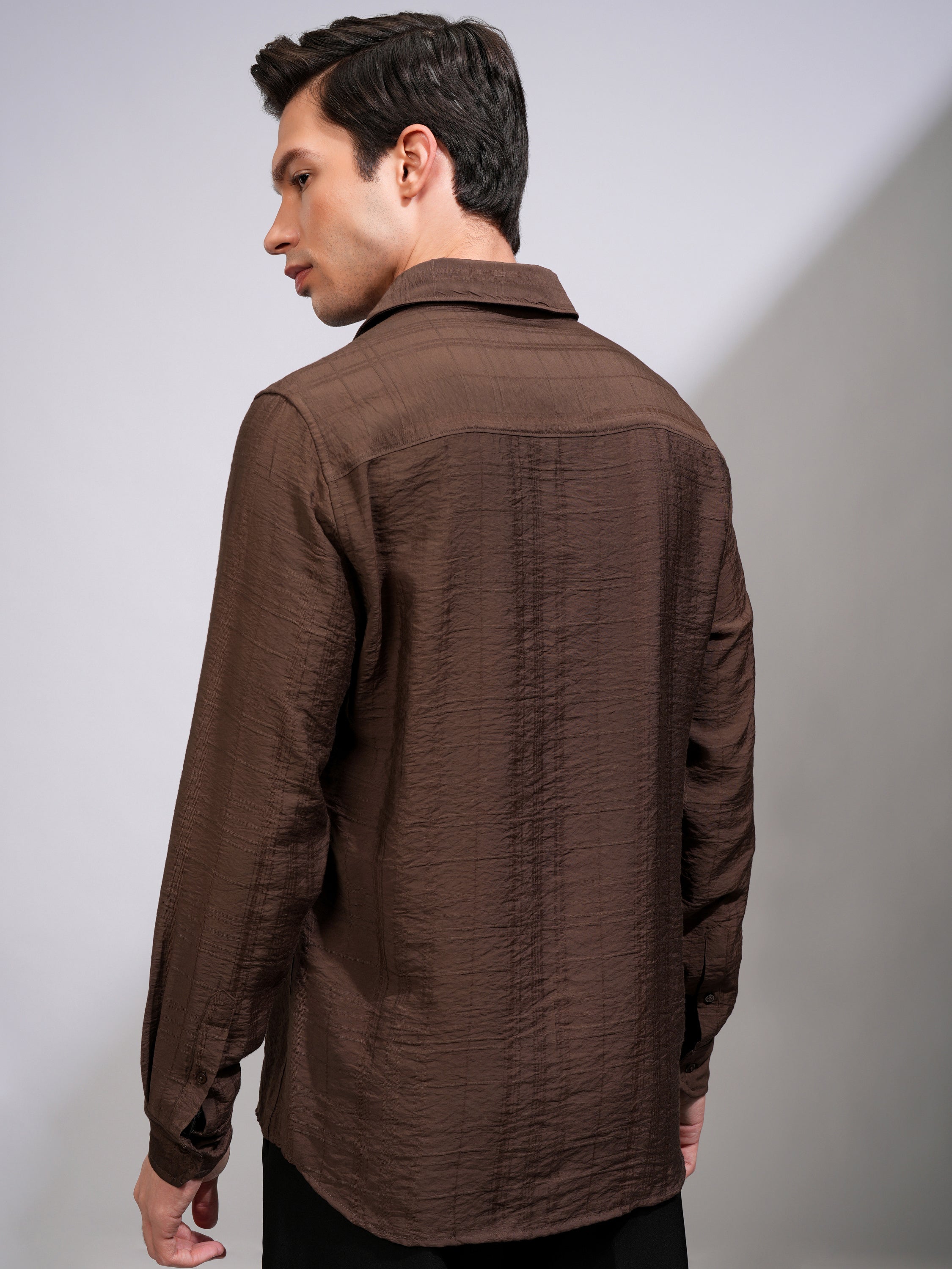 Highlander Men Brown Checked Slim Fit Casual Shirt - Brown - Image 3