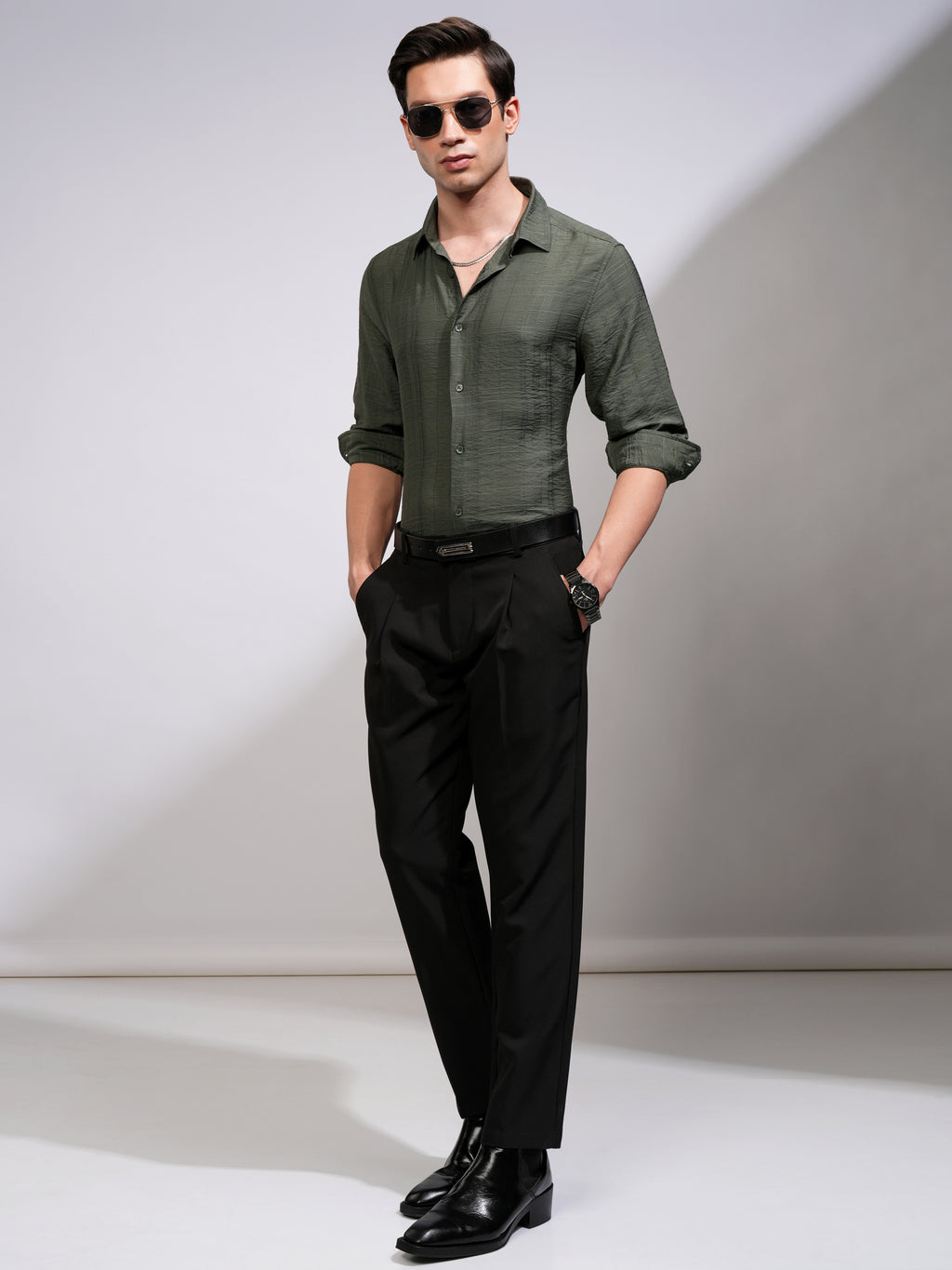 Highlander Men Green Checked Slim Fit Casual Shirt - Green - Image 2