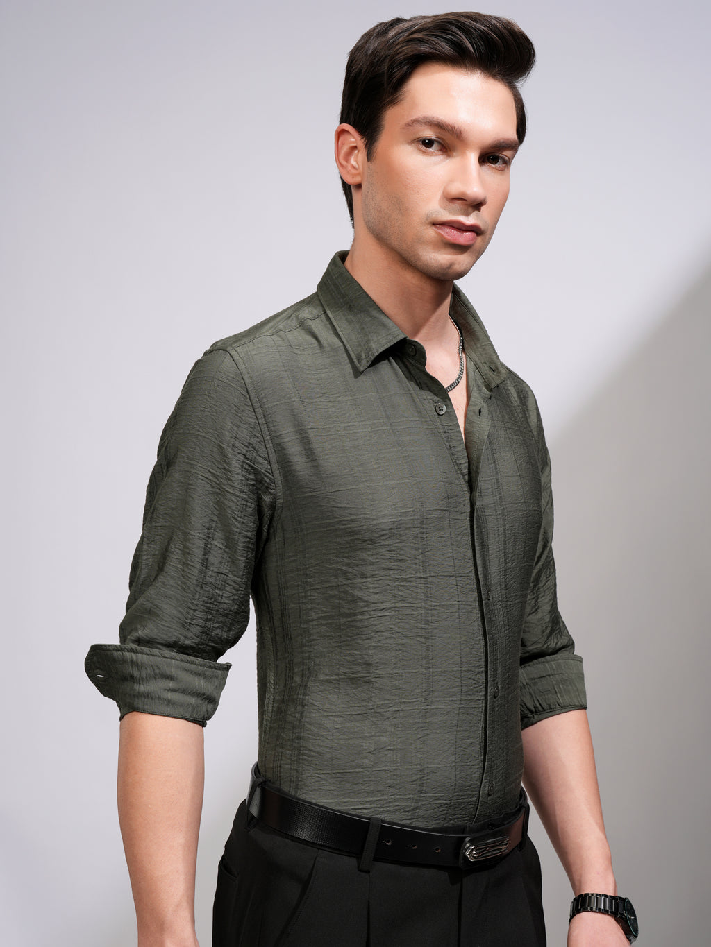 Highlander Men Green Checked Slim Fit Casual Shirt - Green - Image 6