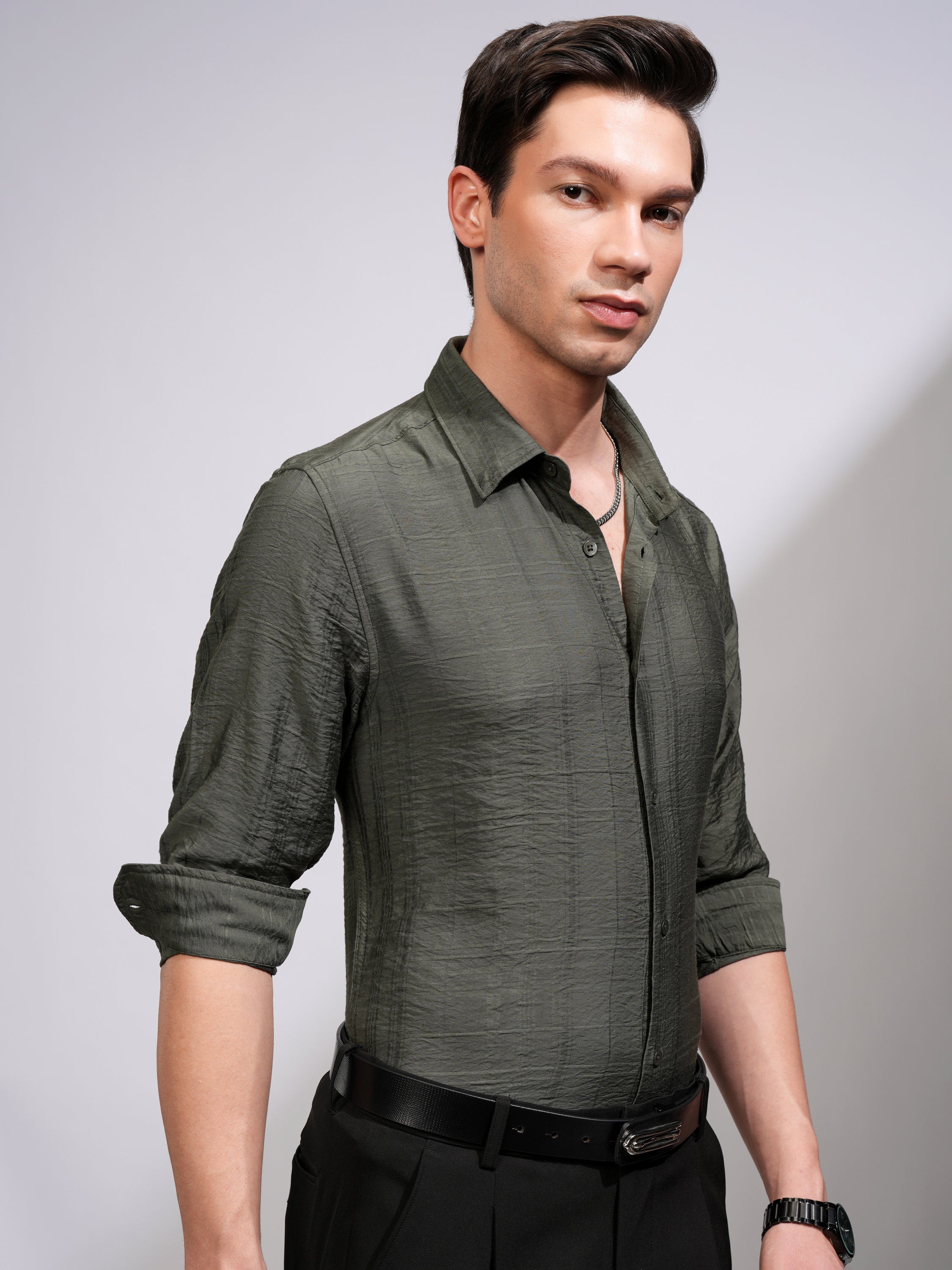 Highlander Men Green Checked Slim Fit Casual Shirt - Green - Image 6