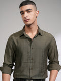 Highlander Men Olive Checked Slim Fit Casual Shirt - Olive - Image 1