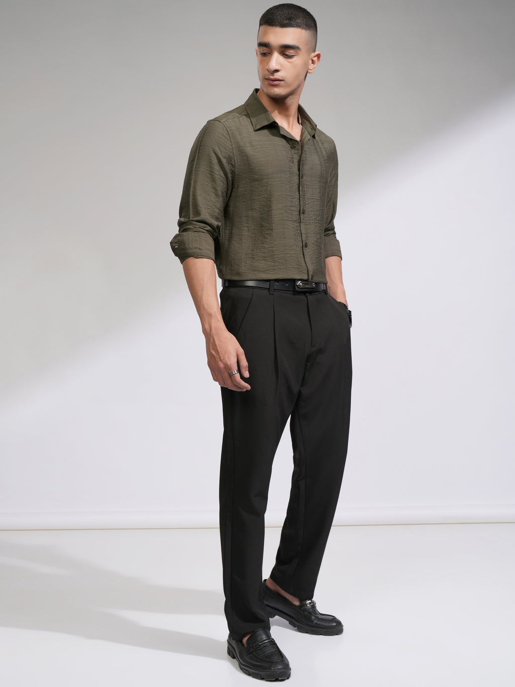 Highlander Men Olive Checked Slim Fit Casual Shirt - Olive - Image 2