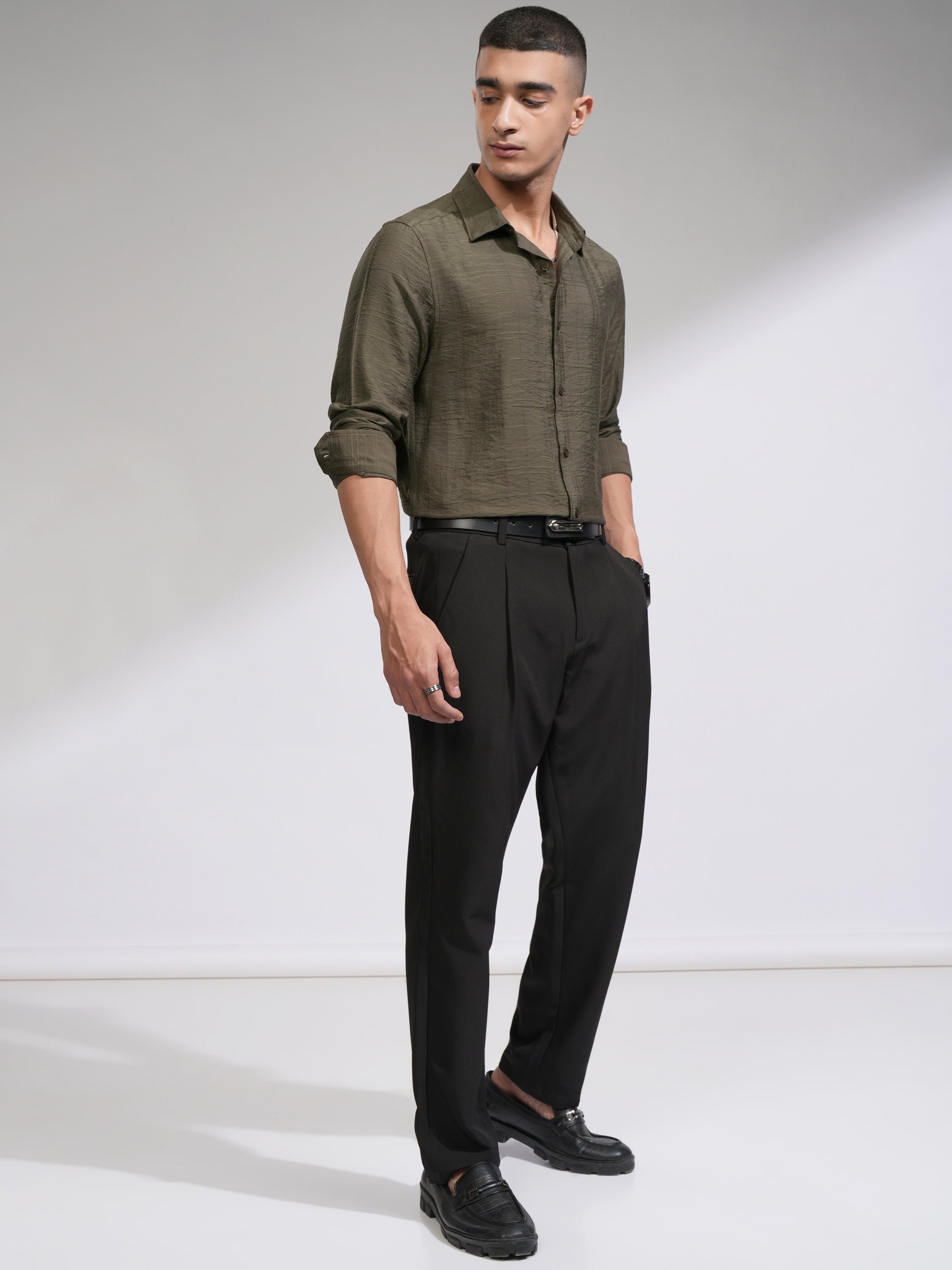 Highlander Men Olive Checked Slim Fit Casual Shirt - Olive - Image 2