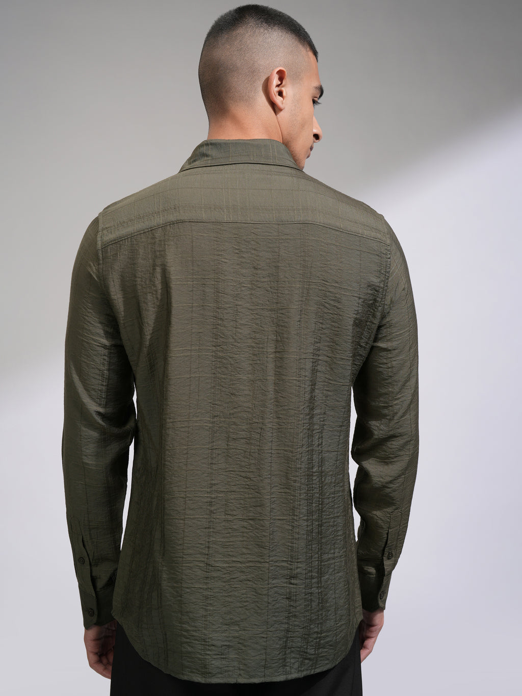 Highlander Men Olive Checked Slim Fit Casual Shirt - Olive - Image 3