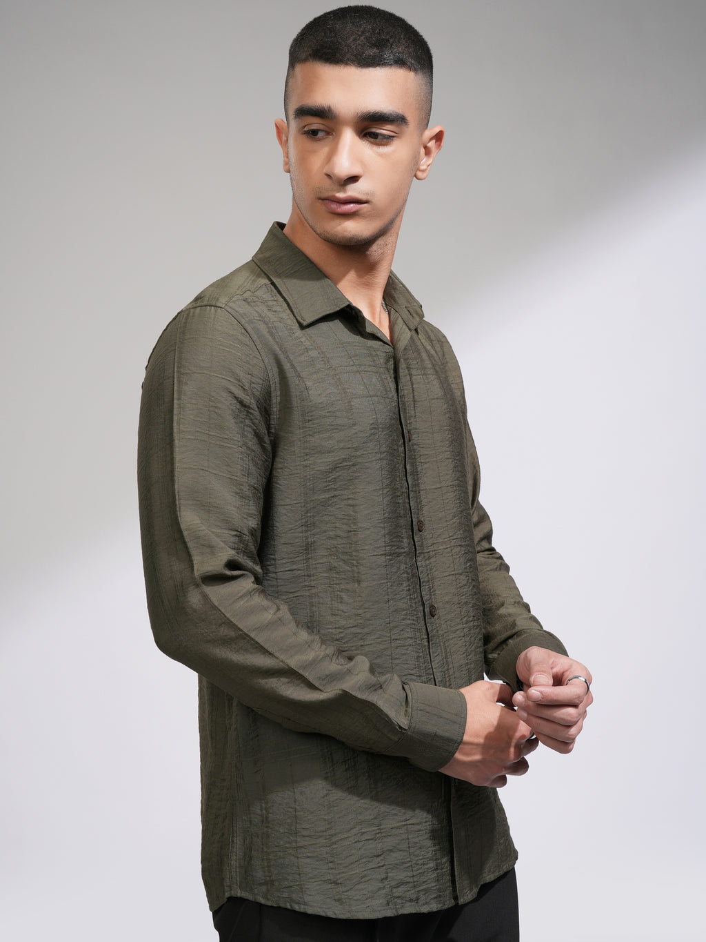 Highlander Men Olive Checked Slim Fit Casual Shirt - Olive - Image 6