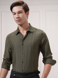Highlander Men Olive Checked Slim Fit Casual Shirt - Olive - Image 1