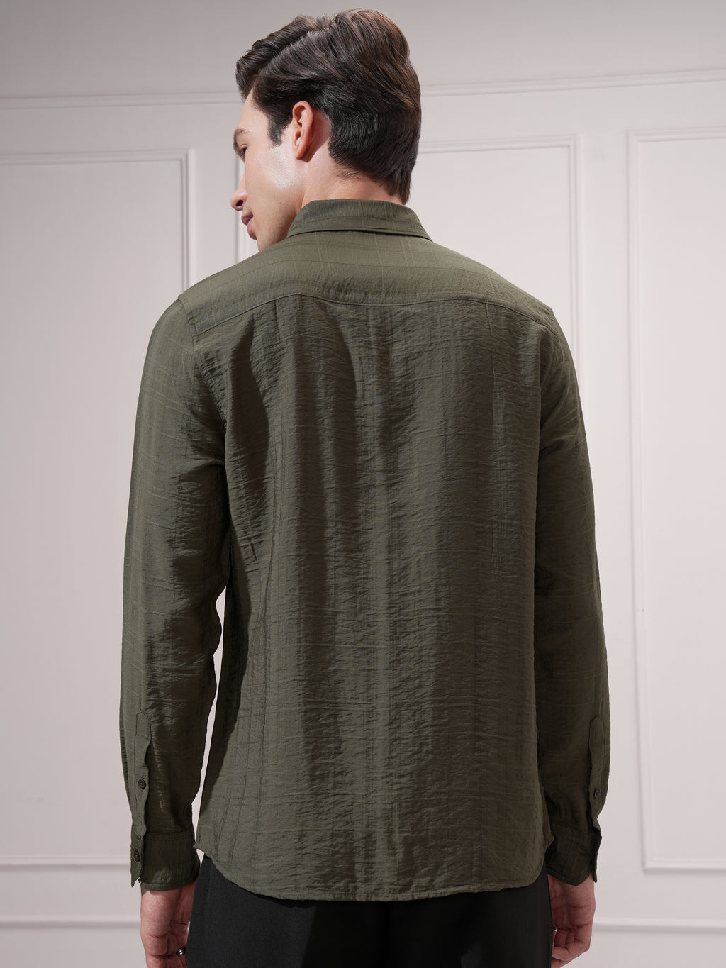 Highlander Men Olive Checked Slim Fit Casual Shirt - Olive - Image 3