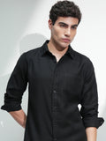 Highlander Men Black Solid Slim Fit Casual Shirt - Black - Image 1