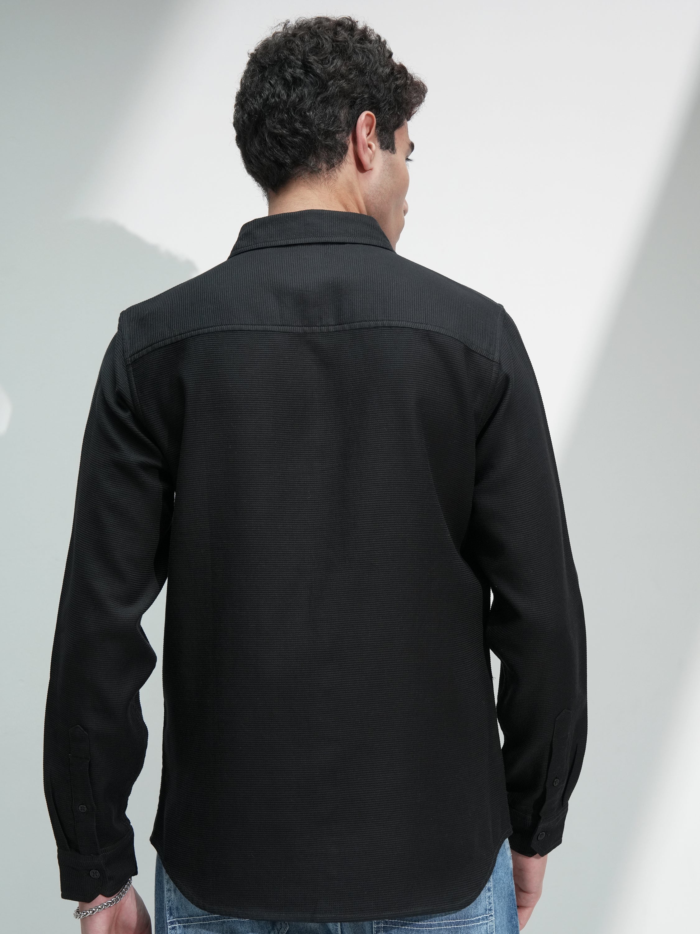 Highlander Men Black Solid Slim Fit Casual Shirt - Black - Image 3