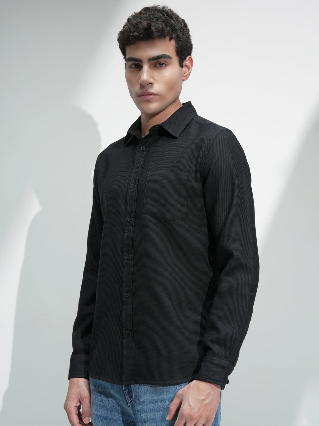 Highlander Men Black Solid Slim Fit Casual Shirt - Black - Image 4