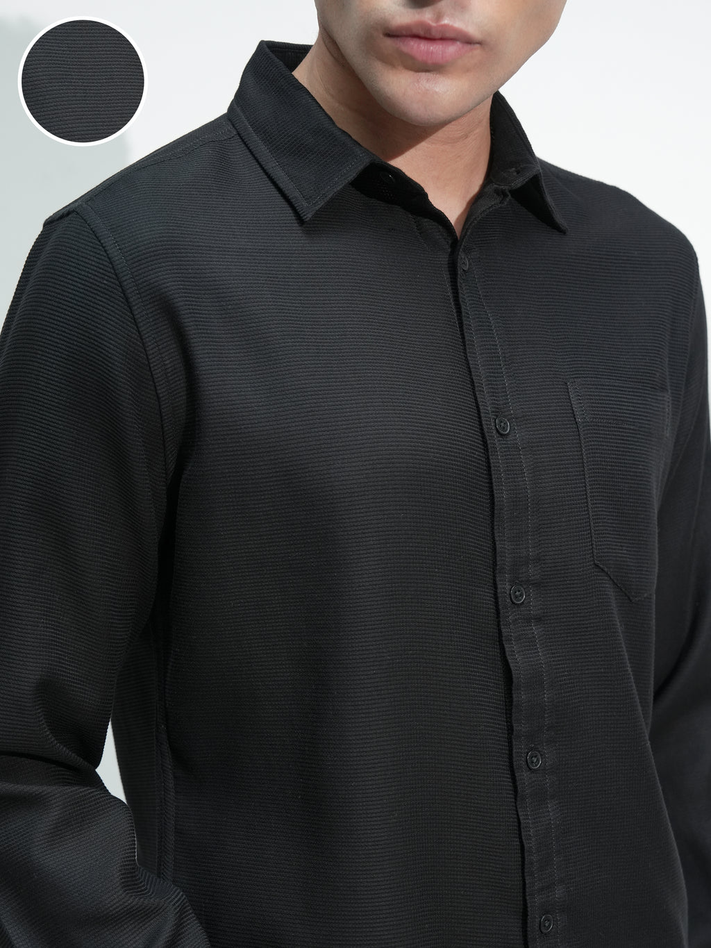 Highlander Men Black Solid Slim Fit Casual Shirt - Black - Image 5