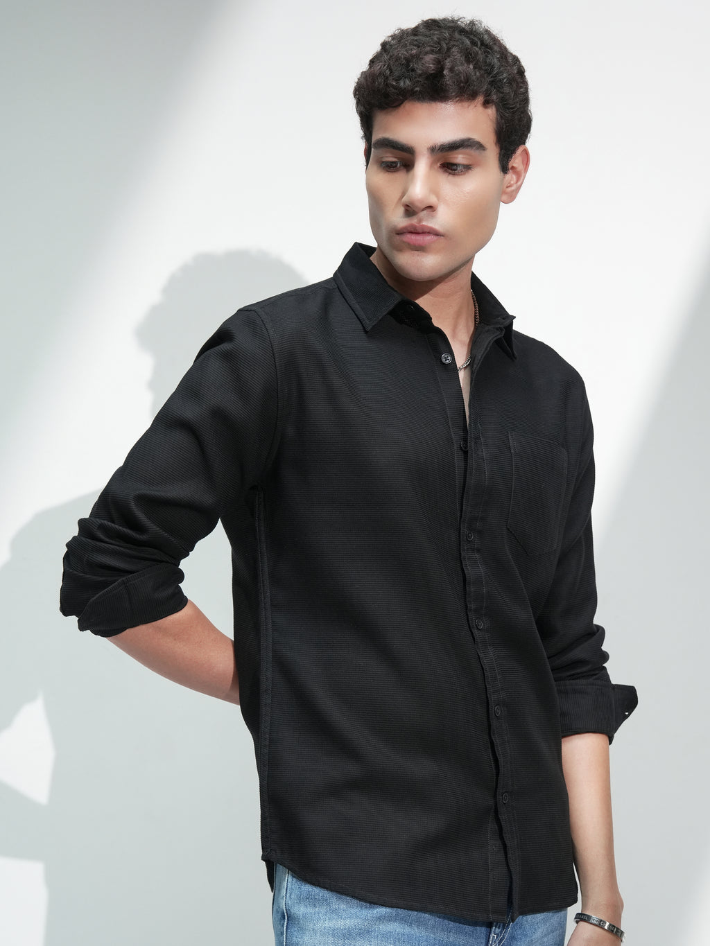 Highlander Men Black Solid Slim Fit Casual Shirt - Black - Image 6