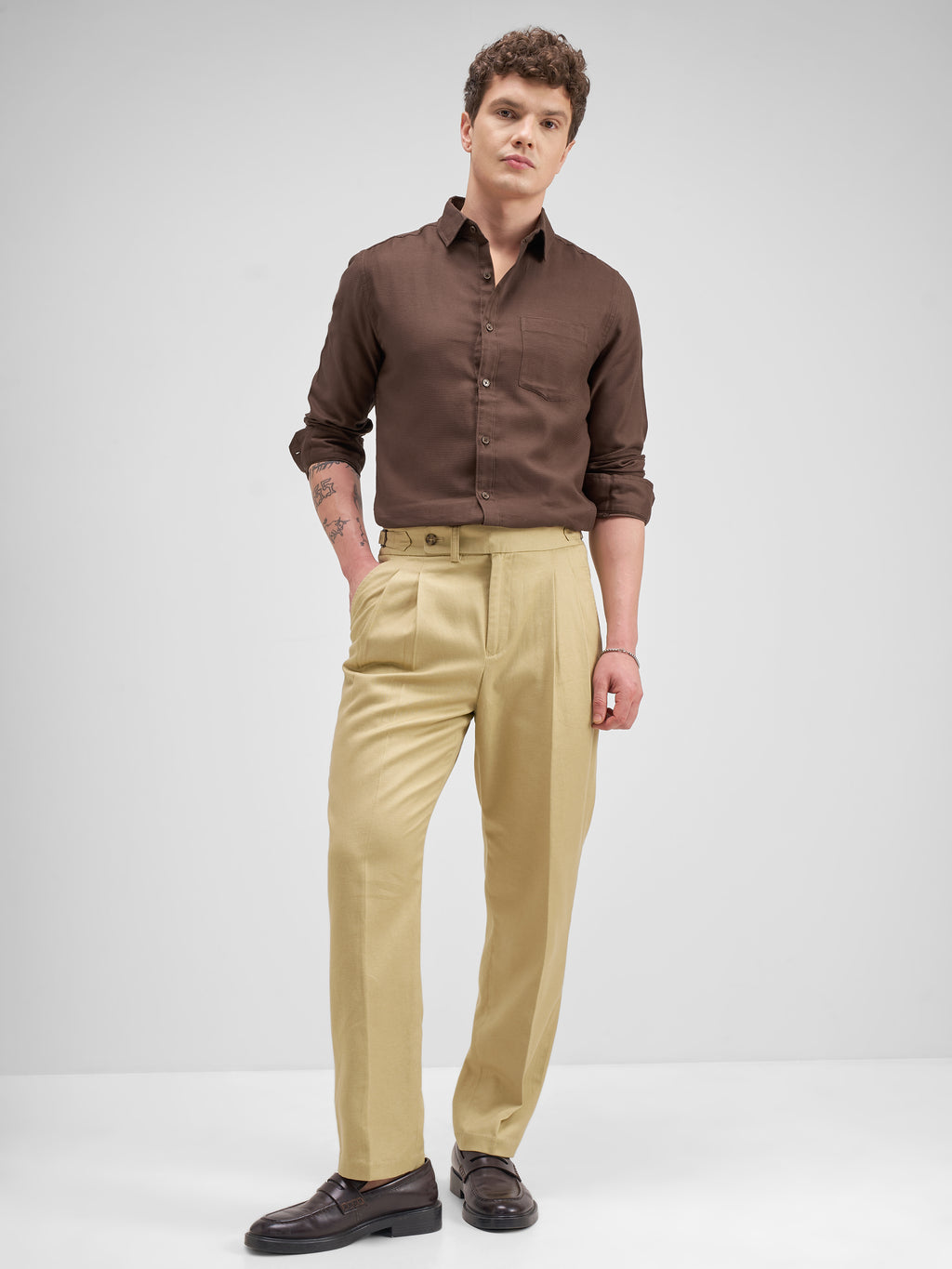Highlander Men Brown Self Design Slim Fit Casual Shirt - Brown - Image 2