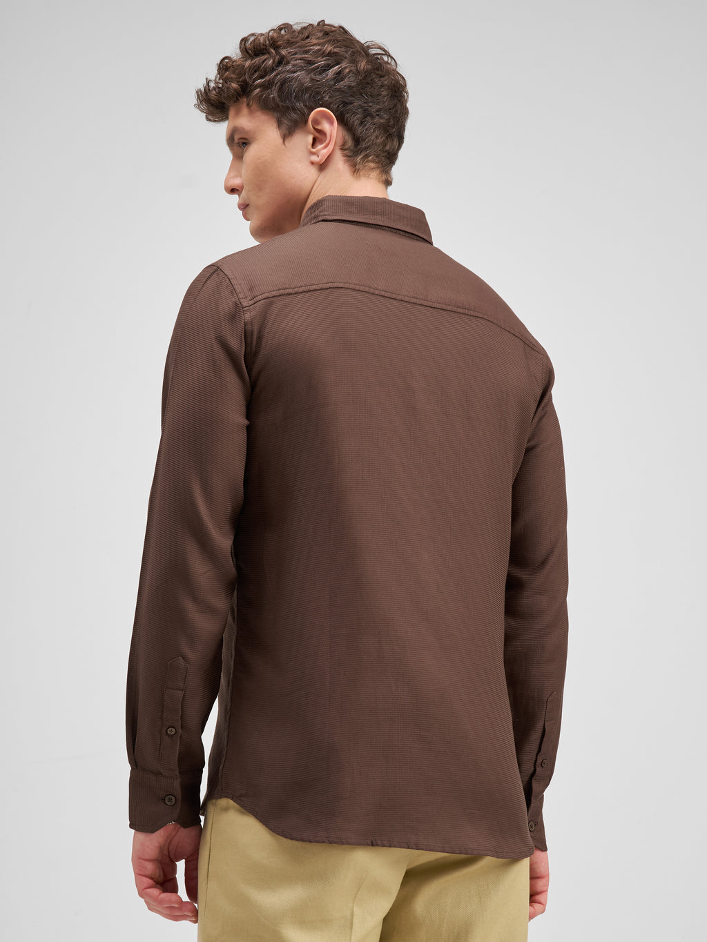 Highlander Men Brown Self Design Slim Fit Casual Shirt - Brown - Image 3