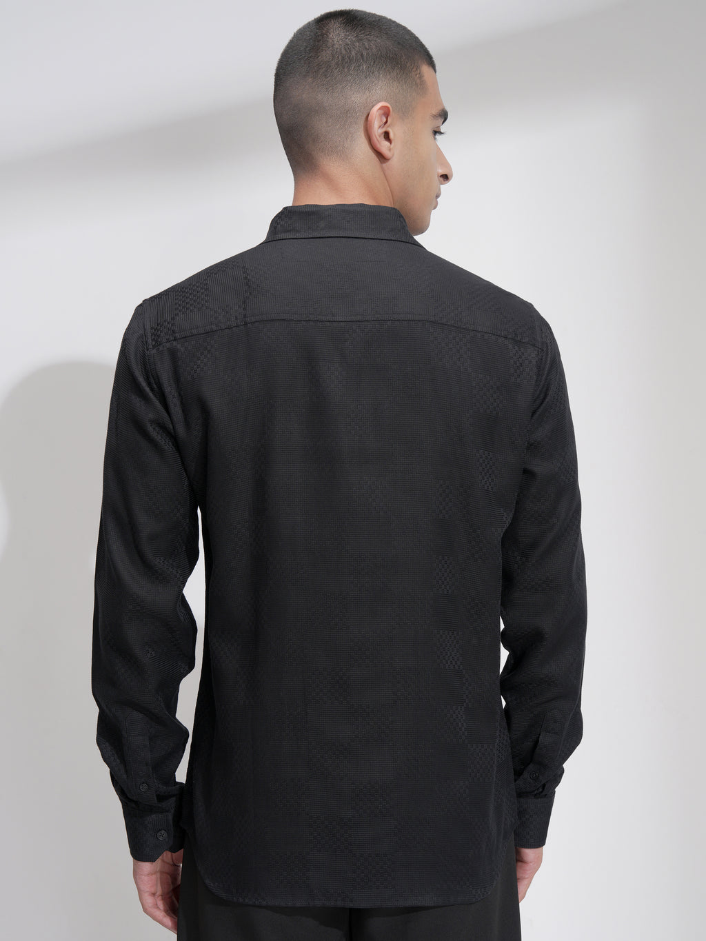 Highlander Men Black Self Design Slim Fit Casual Shirt - Black - Image 3