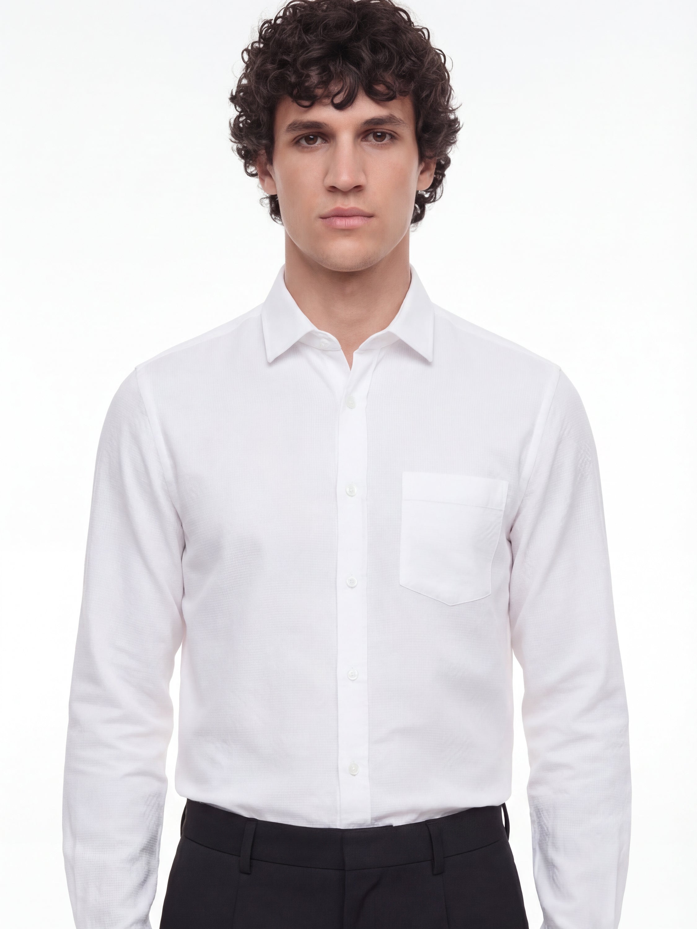 Highlander Men White Self Design Regular Fit Casual Shirt - White - Image 1
