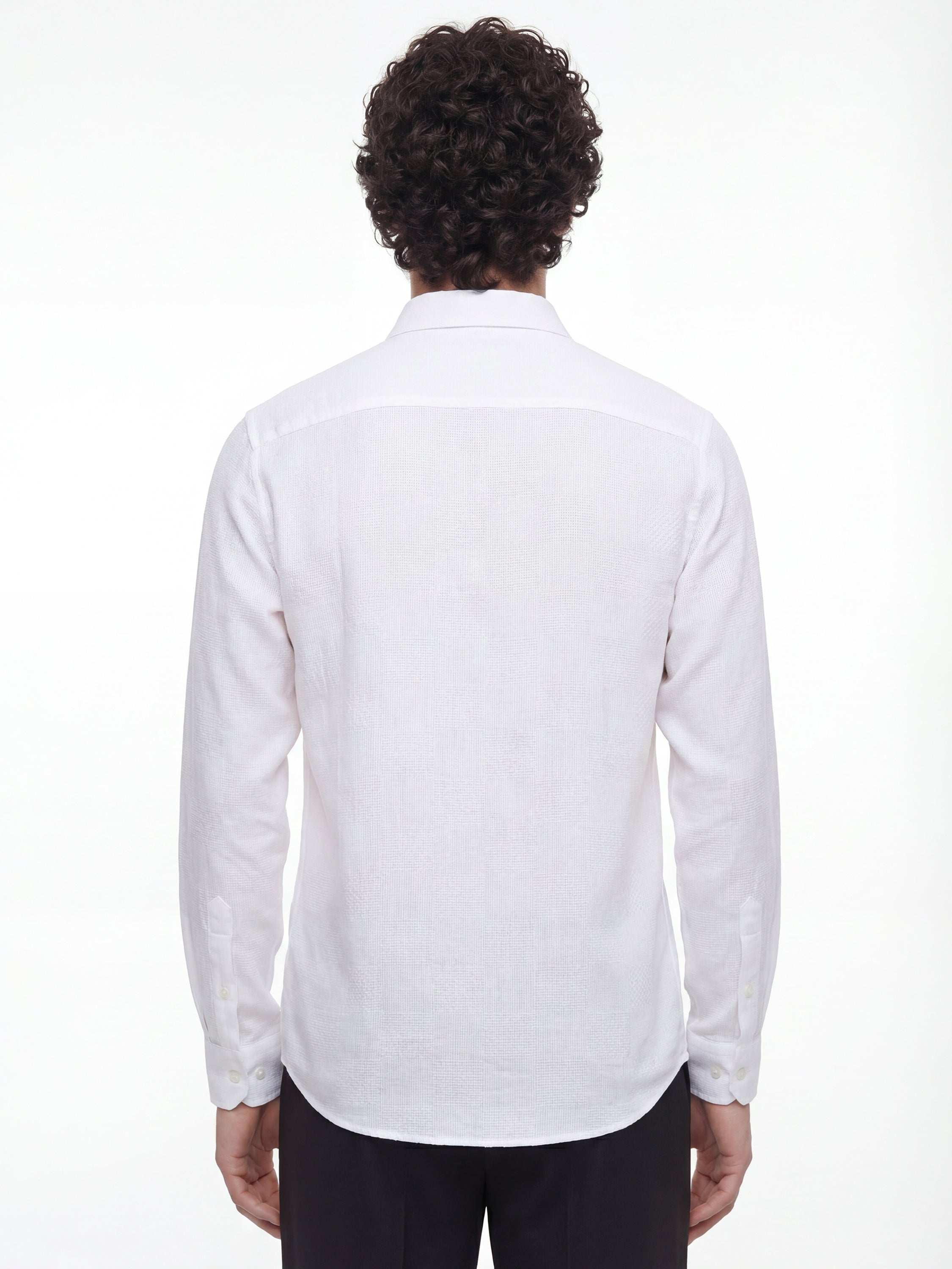Highlander Men White Self Design Regular Fit Casual Shirt - White - Image 3