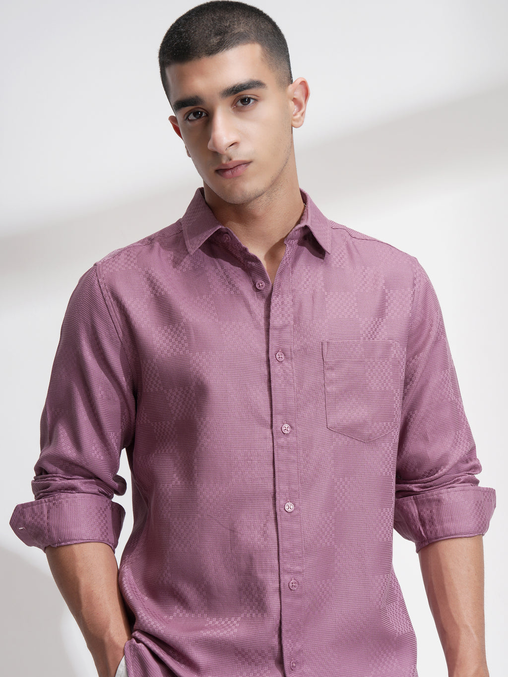 Highlander Men Pink Self Design Slim Fit Casual Shirt - Pink - Image 1