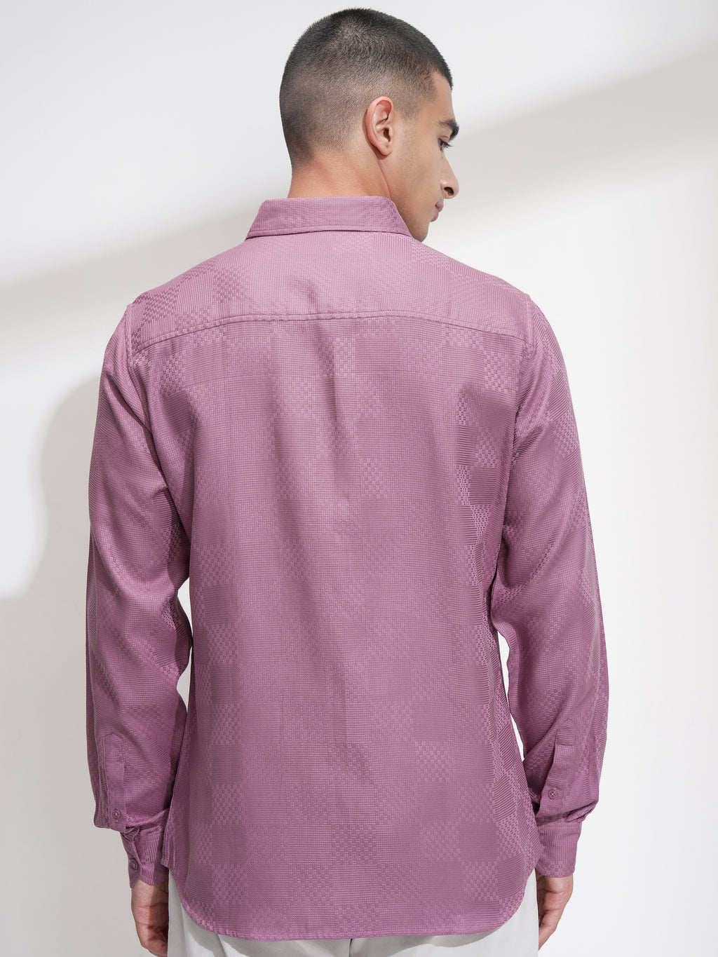 Highlander Men Pink Self Design Slim Fit Casual Shirt - Pink - Image 3