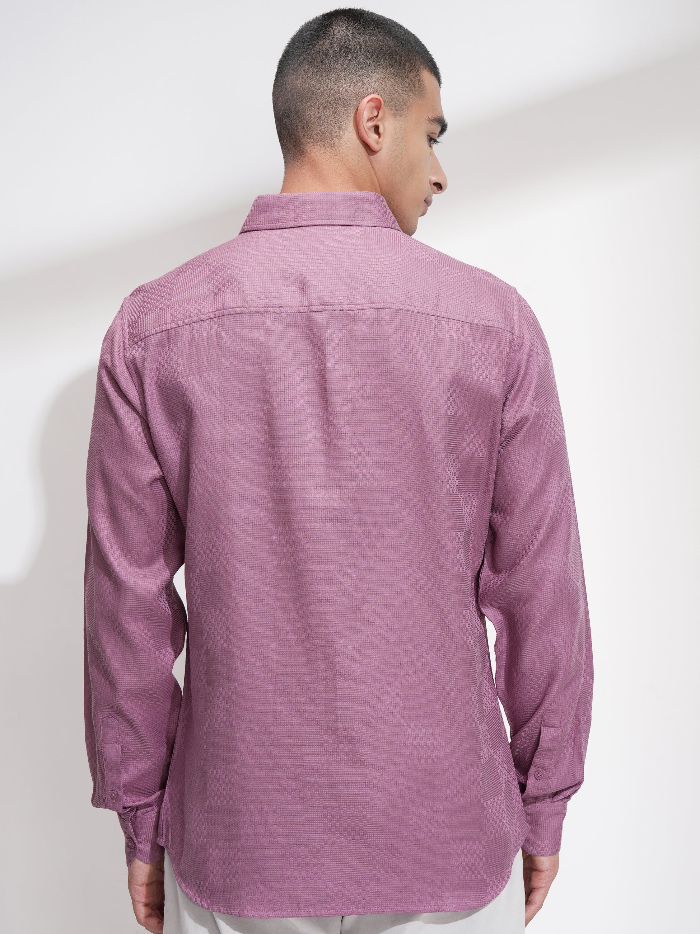 Highlander Men Pink Self Design Slim Fit Casual Shirt - Pink - Image 3