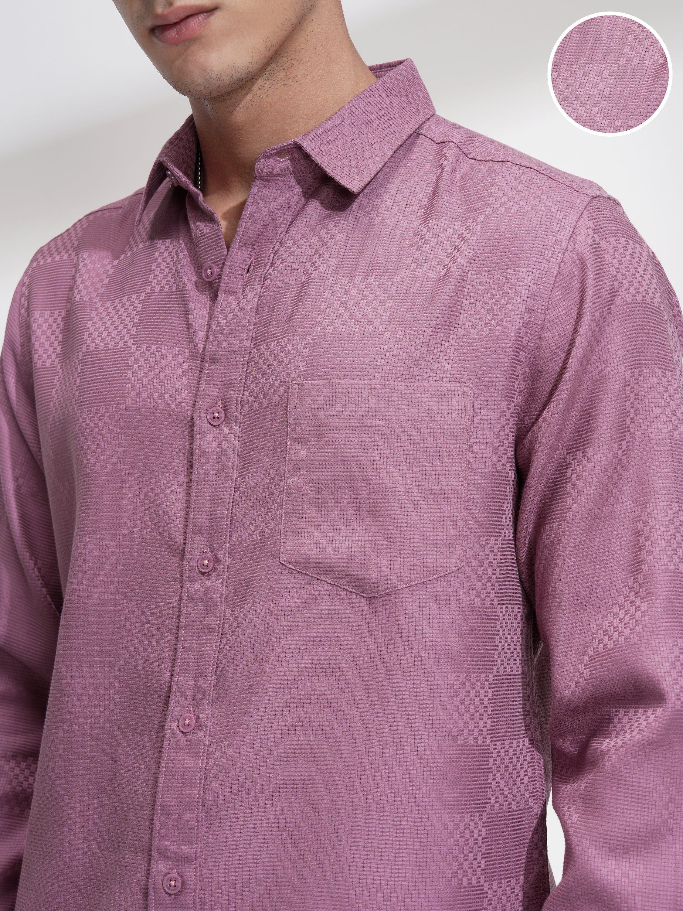 Highlander Men Pink Self Design Slim Fit Casual Shirt - Pink - Image 5