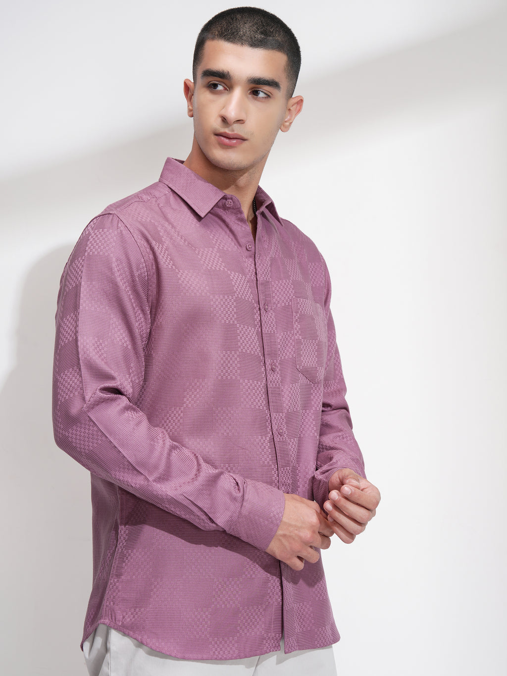 Highlander Men Pink Self Design Slim Fit Casual Shirt - Pink - Image 6