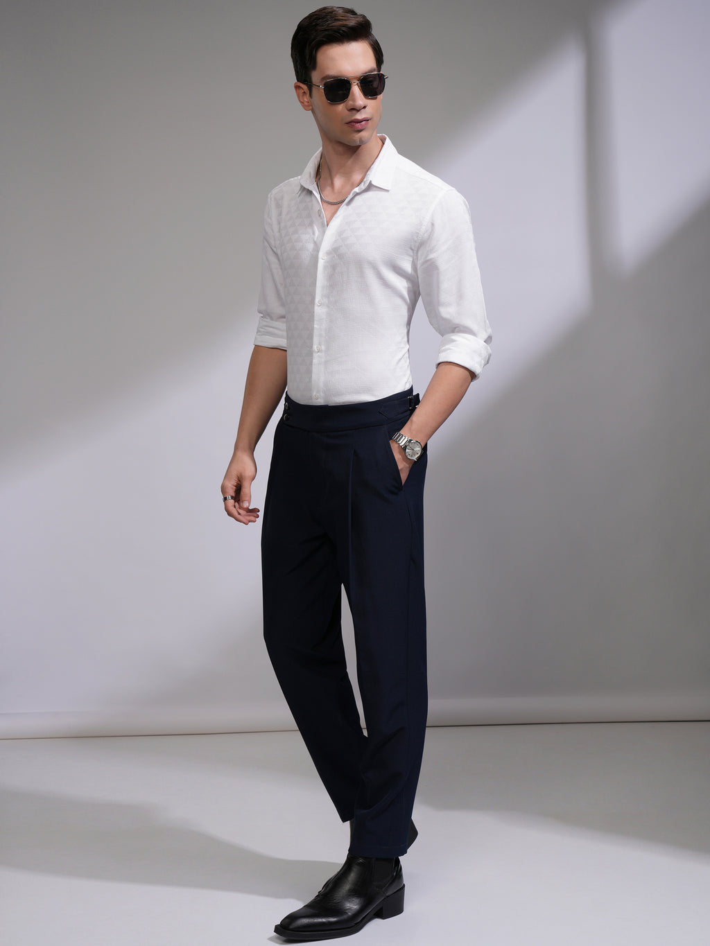 Highlander Men White Self Design Slim Fit Casual Shirt - White - Image 2