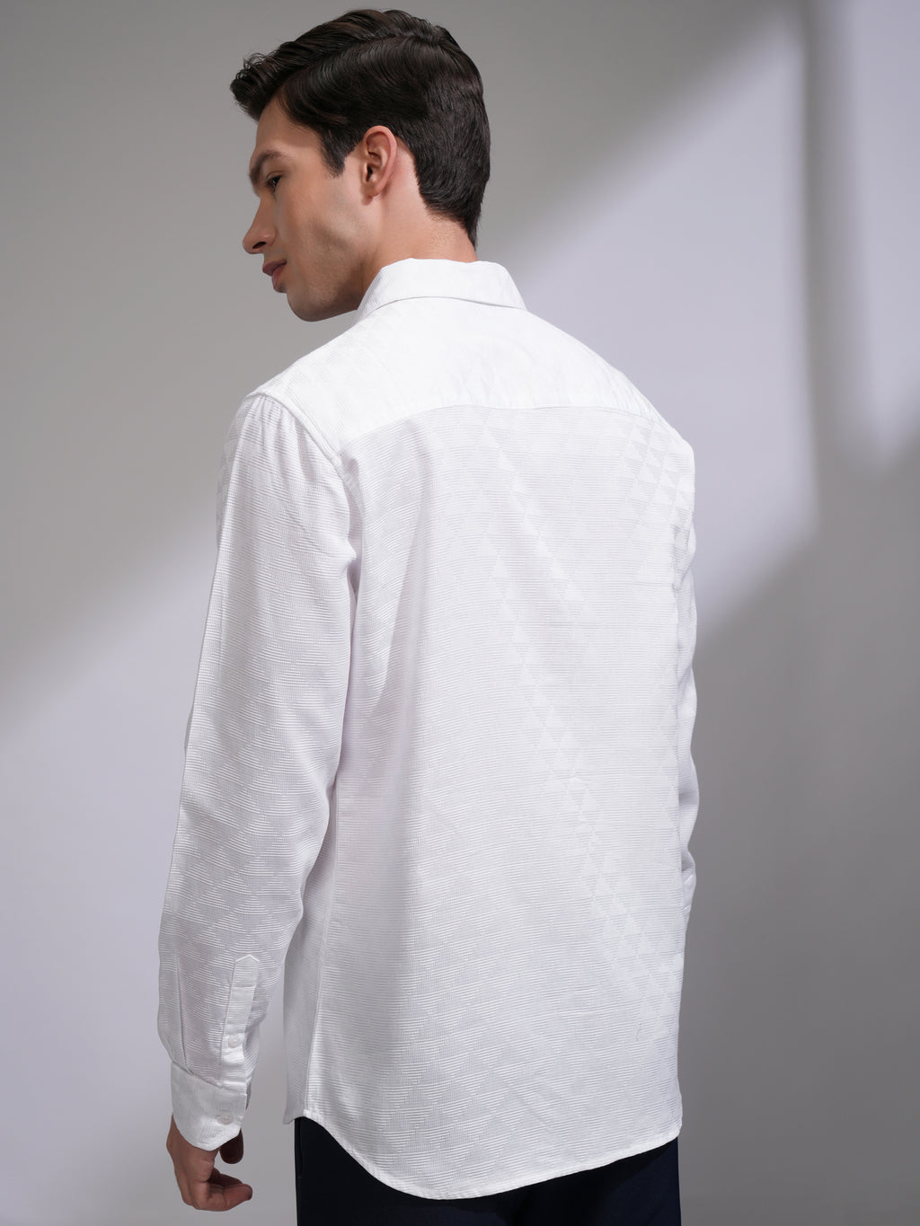 Highlander Men White Self Design Slim Fit Casual Shirt - White - Image 3