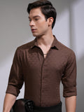 Highlander Men Brown Self Design Slim Fit Casual Shirt - Brown - Image 1